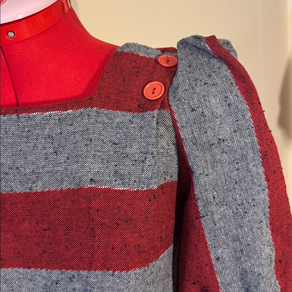 Vintage Jolibel Red and Grey Striped Pleated Dress - Picture 3 of 16